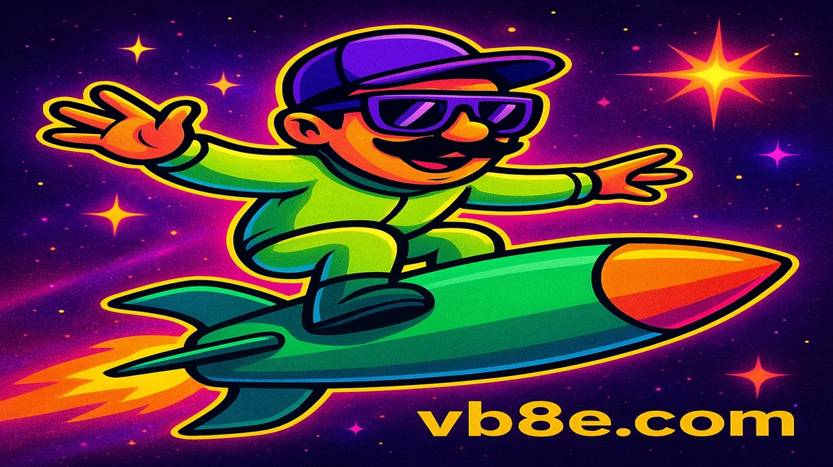 vb8 প্ল্যাটফর্মে প্রচার করার জন্য একটি আলংকারিক চরিত্র, যার গোঁফ ও সানগ্লাস রয়েছে, একটি রকেটে চড়ে নক্ষত্র-গ্যালাক্সির মধ্য দিয়ে জেটএক্স গেমটির প্রচার করছেন।
